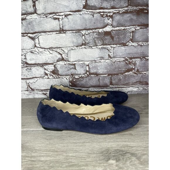 Sam Edelman Frances Blue Suede Leather Slip On Scalloped Flats Women Sz 9M US/39 - Picture 2 of 16
